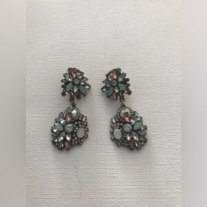 Statement Soft Green Clear and Pink Cluster Rhinestone Unique Earrings